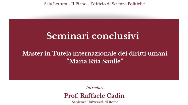 In programma il 14 novembre i seminari conclusivi della XXIV edizione del Master “Maria Rita Saulle”