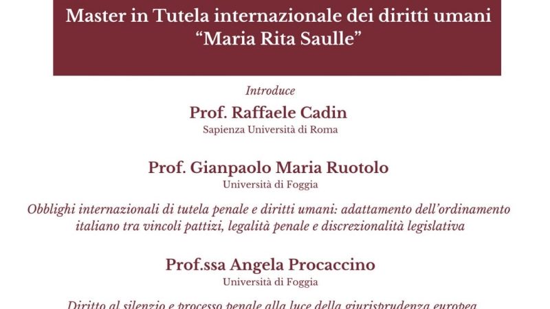 Ultime lezioni prima della pausa estiva per il Master in Tutela internazionale dei diritti umani “Maria Rita Saulle”